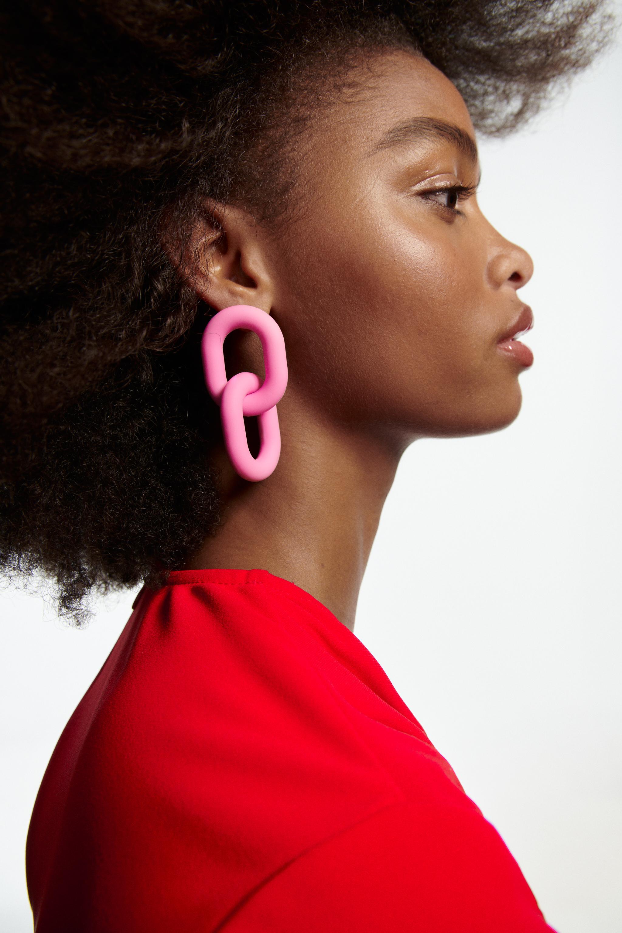 RUBBERISED EARRINGS Pink ZARA Ireland